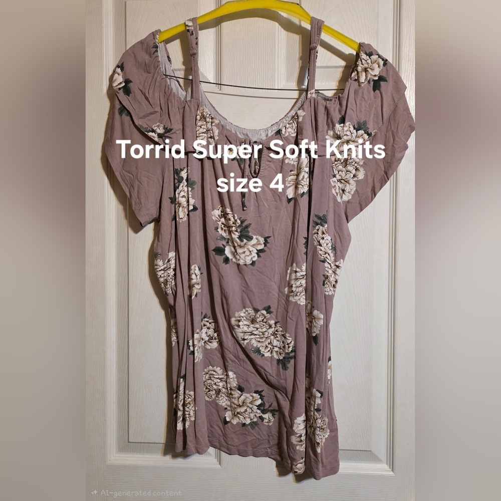 torrid Mauve Floral Off-Shoulder Knit Top with Straps